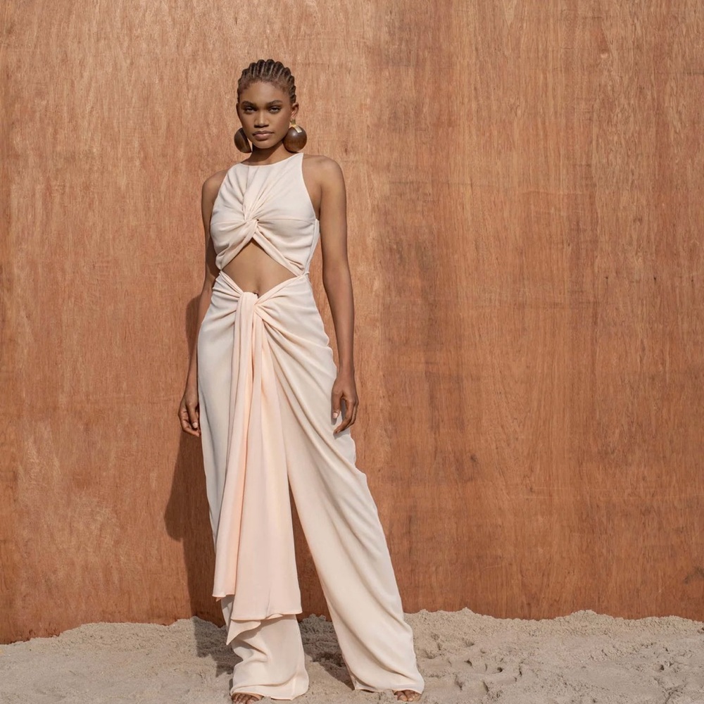 Andrea Iyamah Pale Pink Cutout Jumpsuit with Twist Front